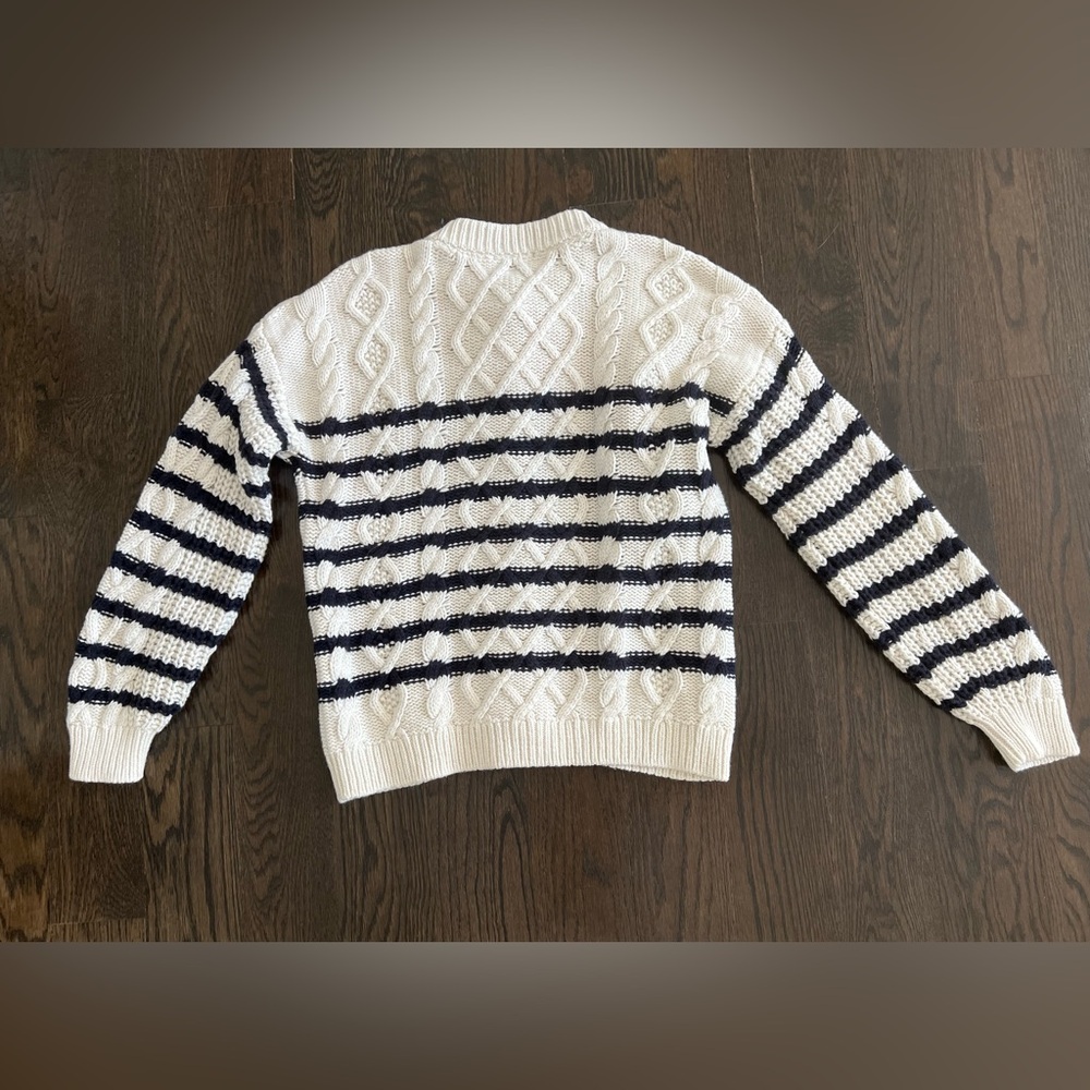 Sezane Sean Cardigan Sz S in Ecru Navy Blue - Picture 3 of 9